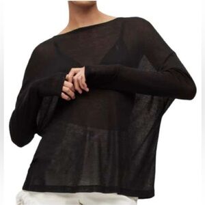 AllSaints Black Sheer Modal Long Sleeve Relaxed Fit Top